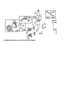 Crankshaft Diagram and Parts List for 12F800-12F899 0821-0829-0873 Briggs and Stratton Engine
